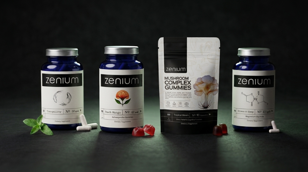 Tranquility, Ashwagandha Gummies, Mushroom Gummies, and Magnesium Glycinate